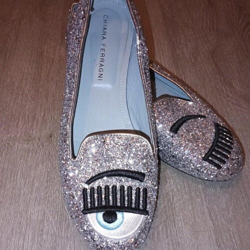 Chiara Ferragni Women's Silver Winking Ballet Flats
